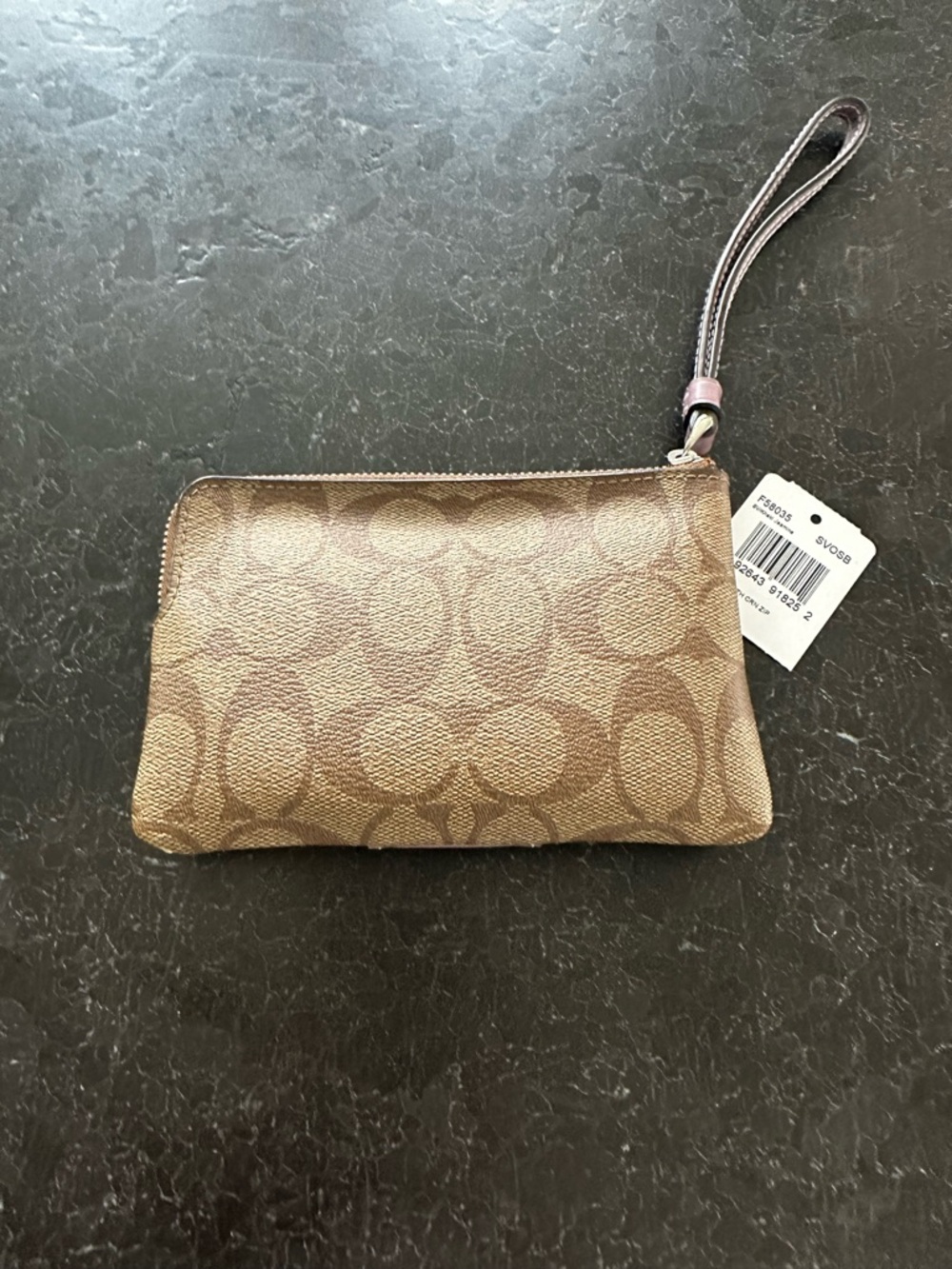 Coach NWT Signature Canvas Wristlet with Dusty Pink Stripe - Picture 2 of 5